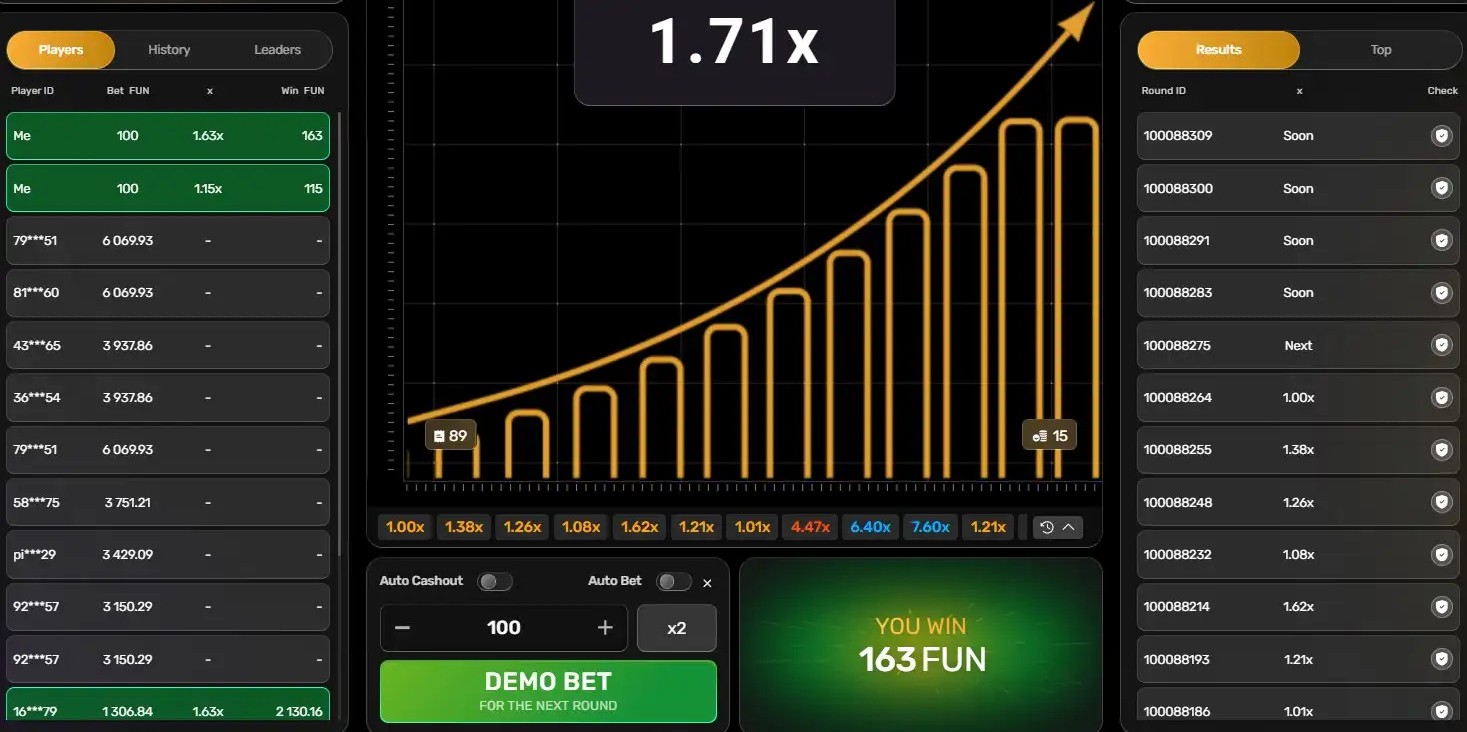 Crash screenshot 2 - bet panel with auto-cashout
