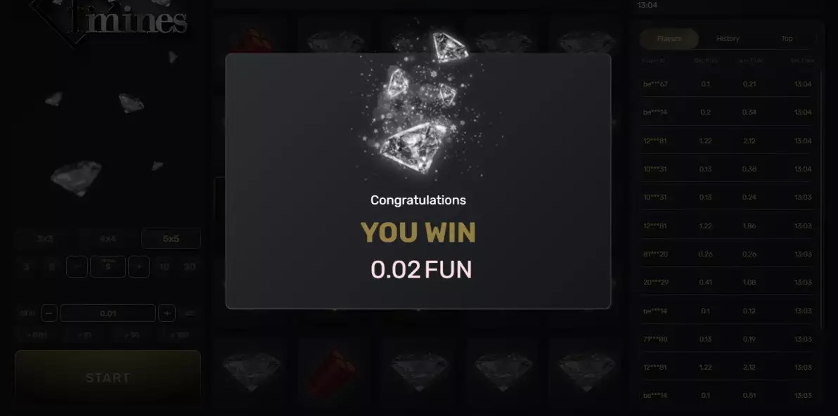 F-Mines screenshot 2 - safe tiles revealed with climbing multiplier