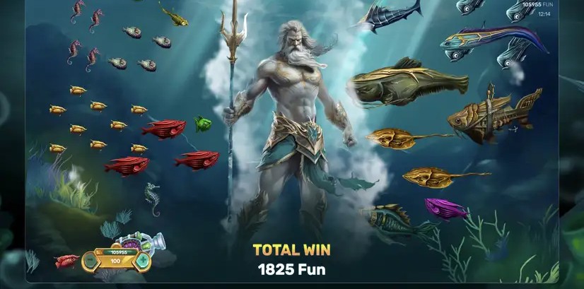 King of Ocean screenshot 3 - Wrath of Poseidon bonus with total win display