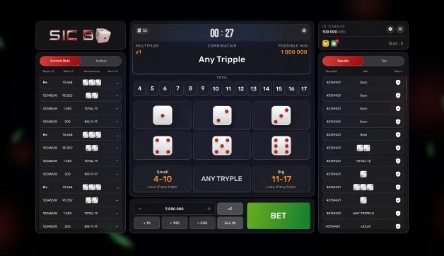 Sic Bo screenshot 3 - round result and payout display